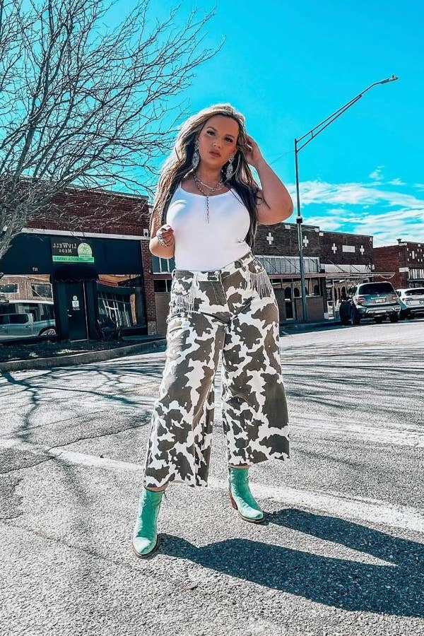 Rhinestone Fringe Wide Leg Jeans
