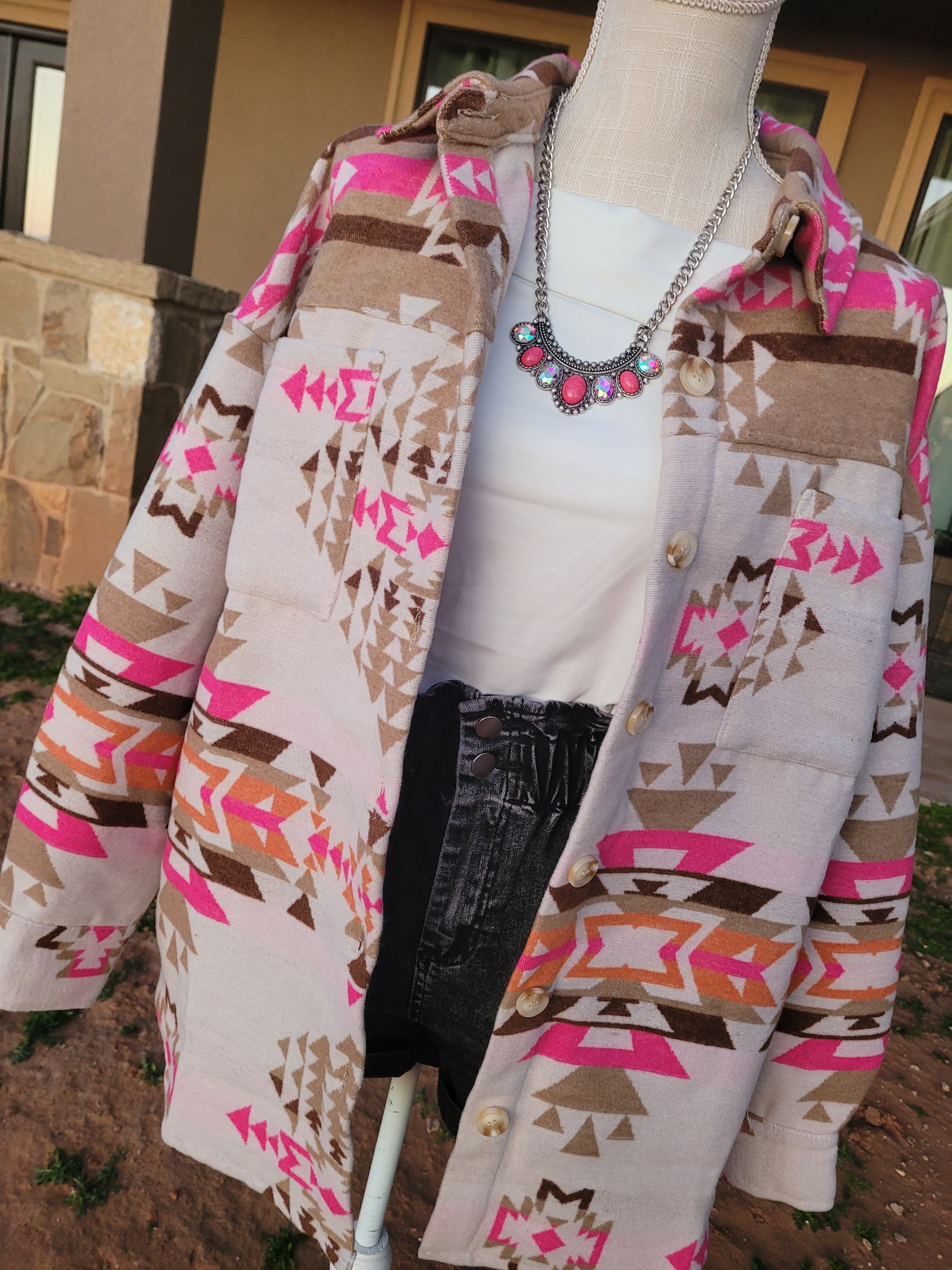 PINK AZTEC OVERSIZED WESTERN JACKET