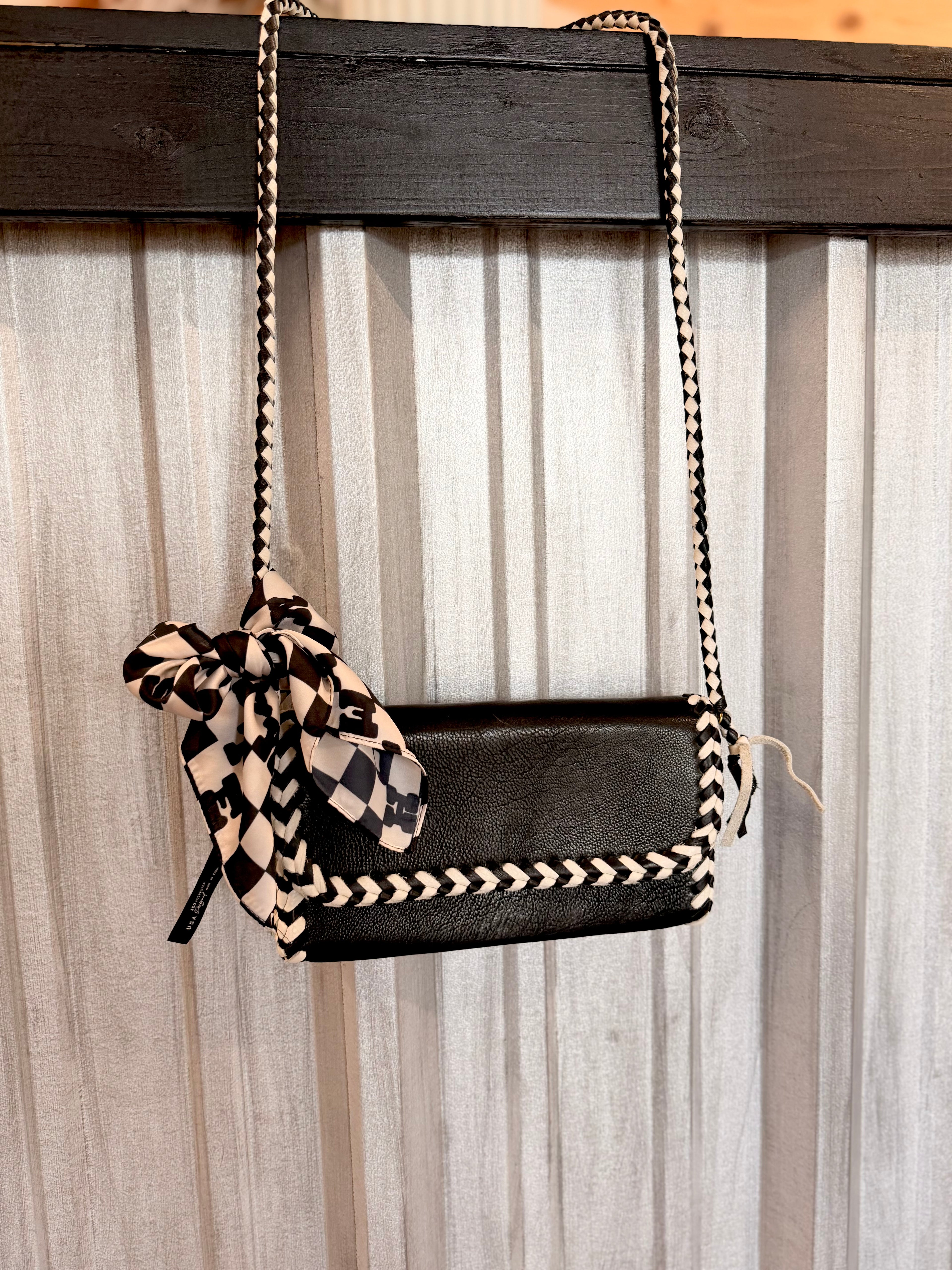 Black detailed leather crossbody