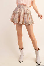 Load image into Gallery viewer, SEQUIN/RUFFLE MINI SKIRT
