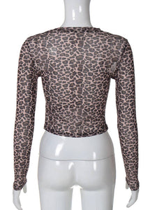 Long Sleeve Leopard Crop Top