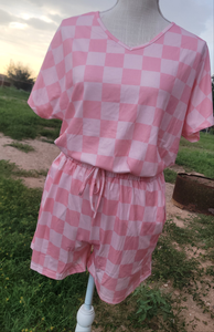 PINK CHECKER SHORT SET