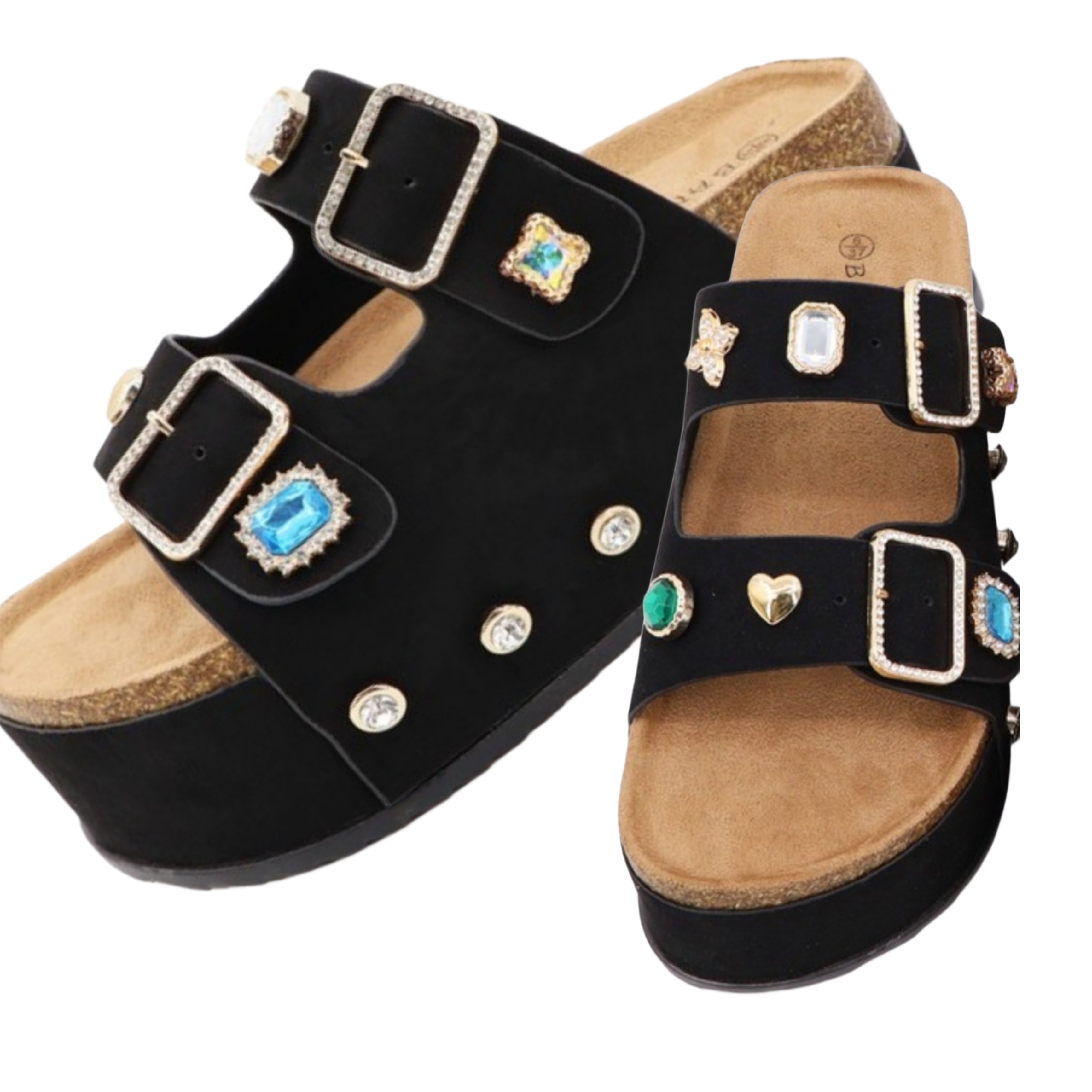 BLACK GEM STUDDED SANDALS