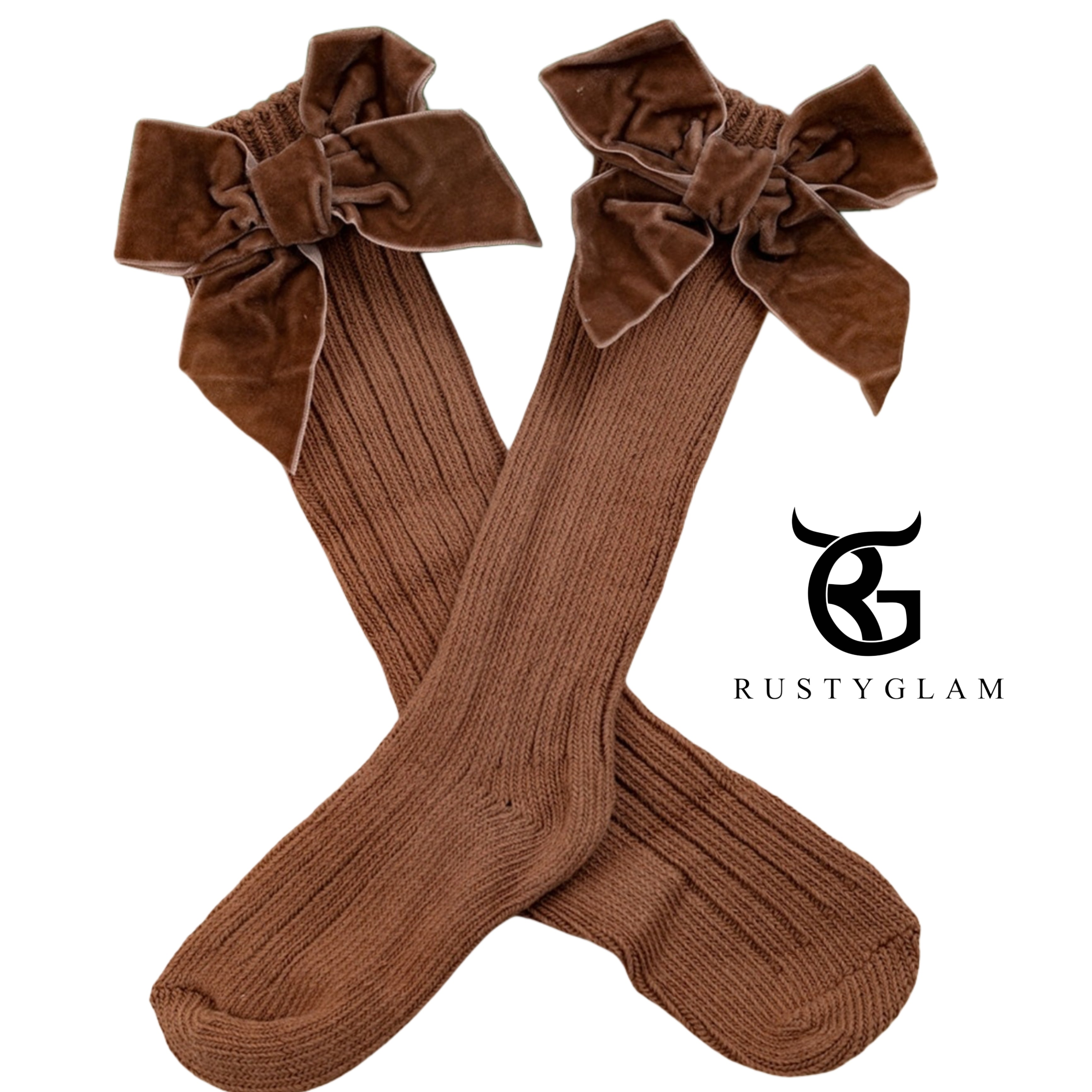 KNEE HIGH SOCKS W/FOUX VELVET BOW