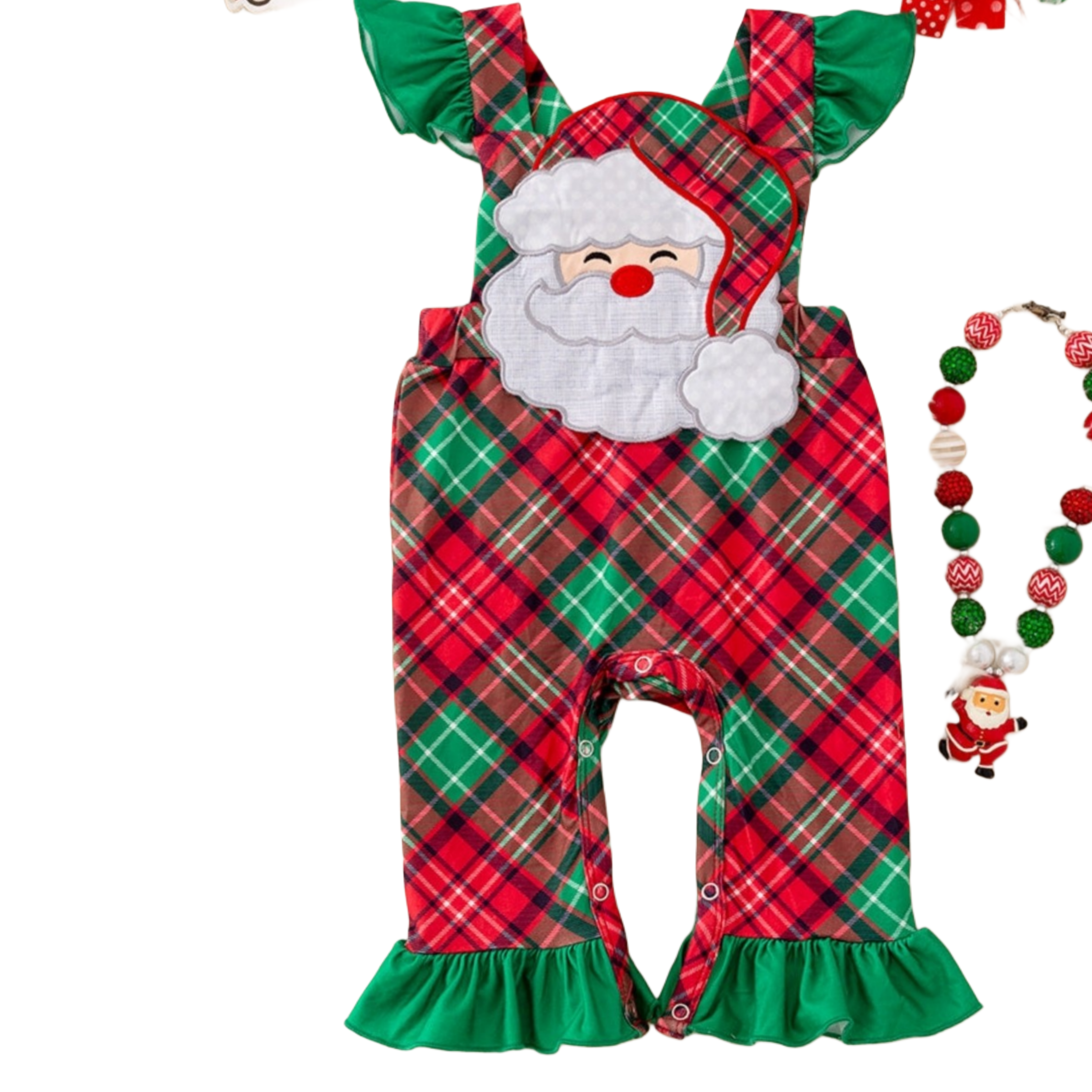 SANTA PLAID JUMPSUIT