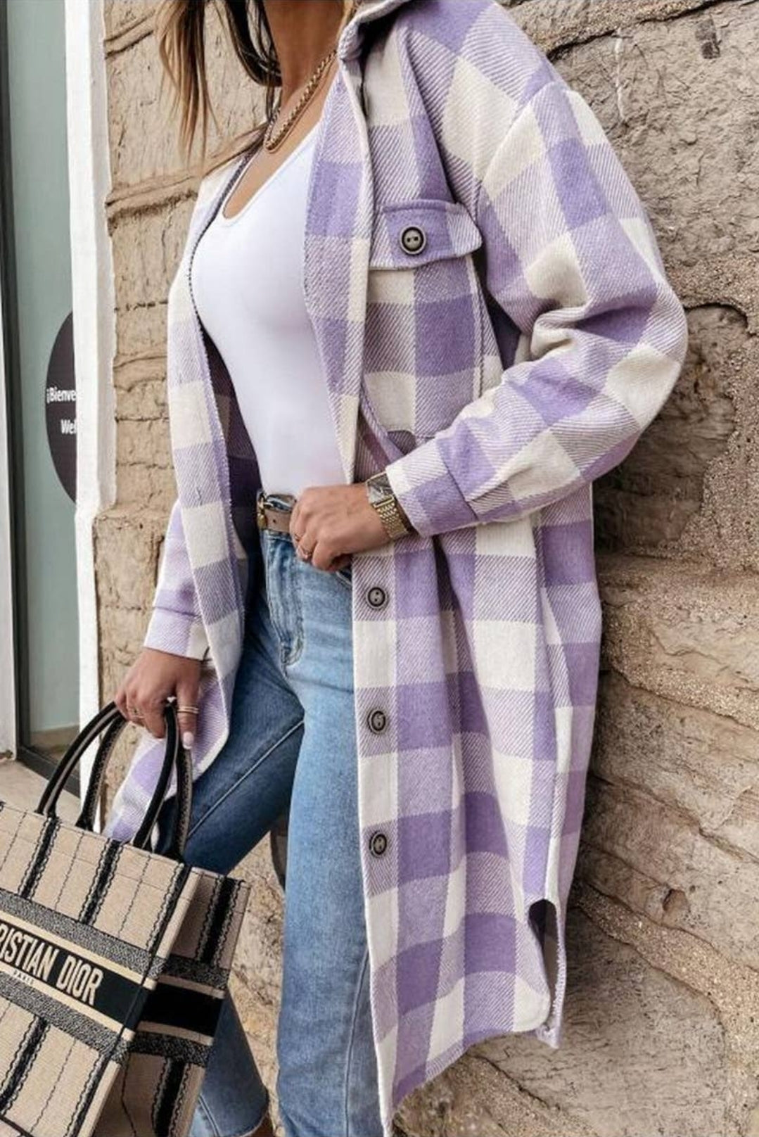 PURPLE PLAID PATTERN JACKET