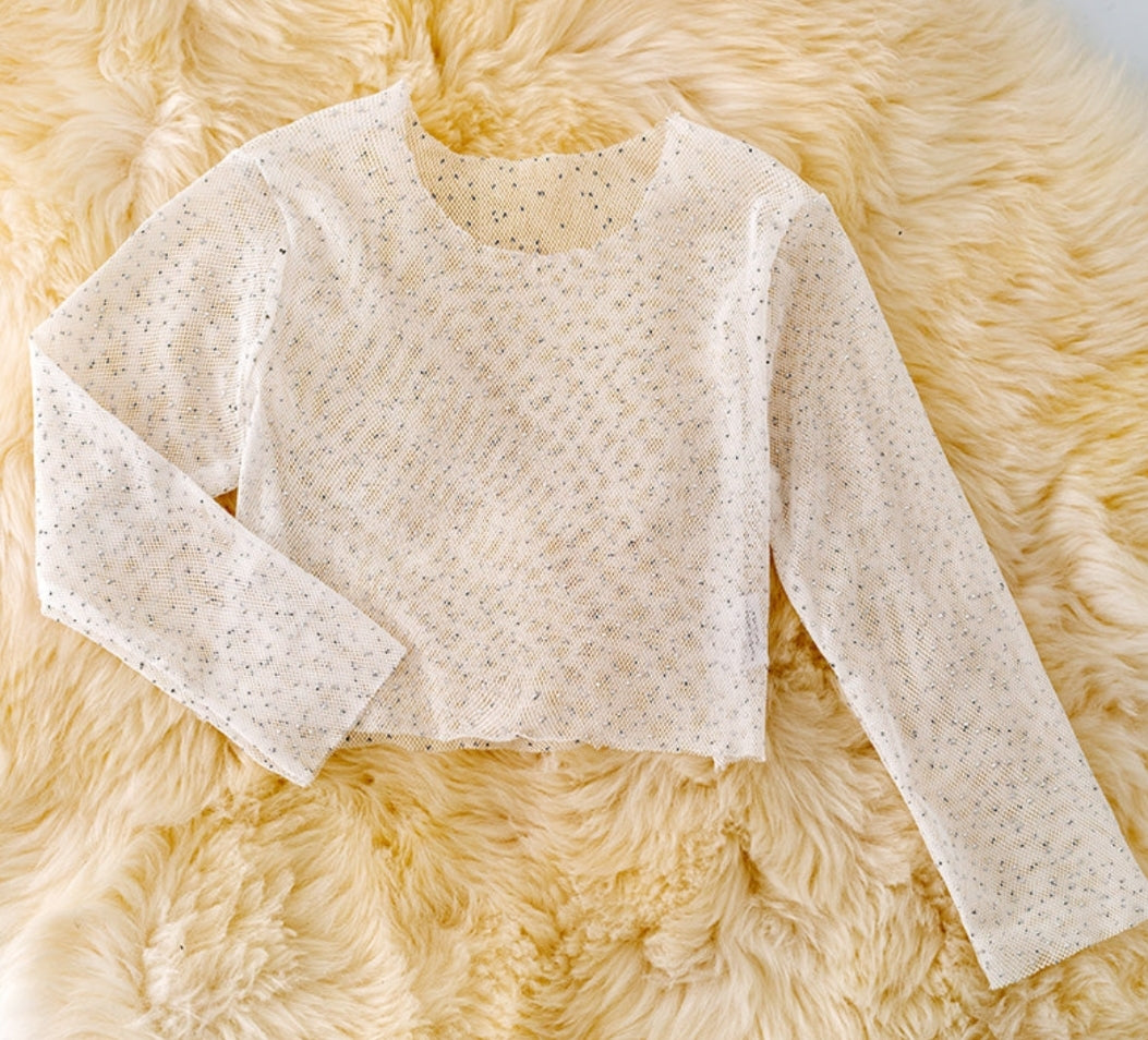 WHITE MESH TOP W RHINESTONES