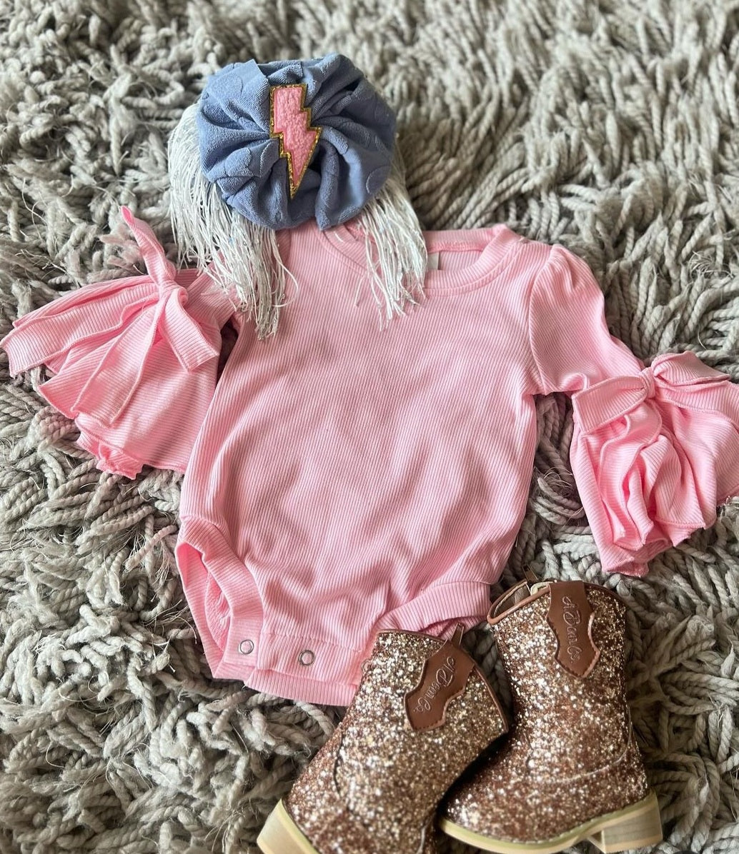 PINK FLARE BOW ONESIE