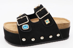 BLACK GEM STUDDED SANDALS