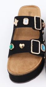 Load image into Gallery viewer, BLACK GEM STUDDED SANDALS
