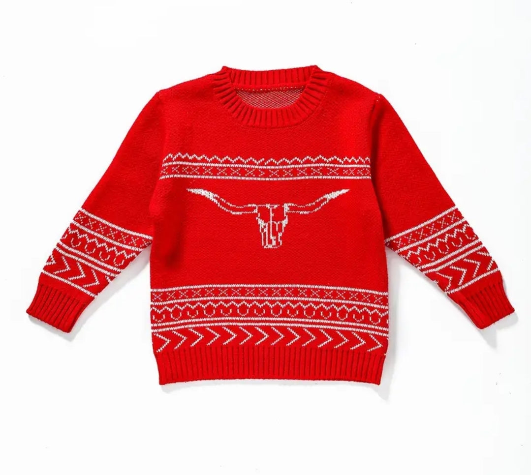 RED LONGHORN SWEATER