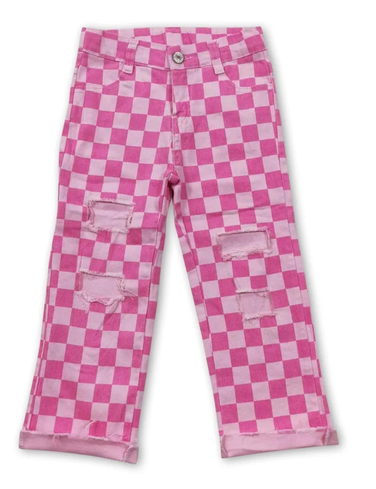 PINK CHECKERED PANTS