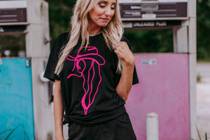 BLACK/PINK COWGIRL EMBROIDERY T SHIRT