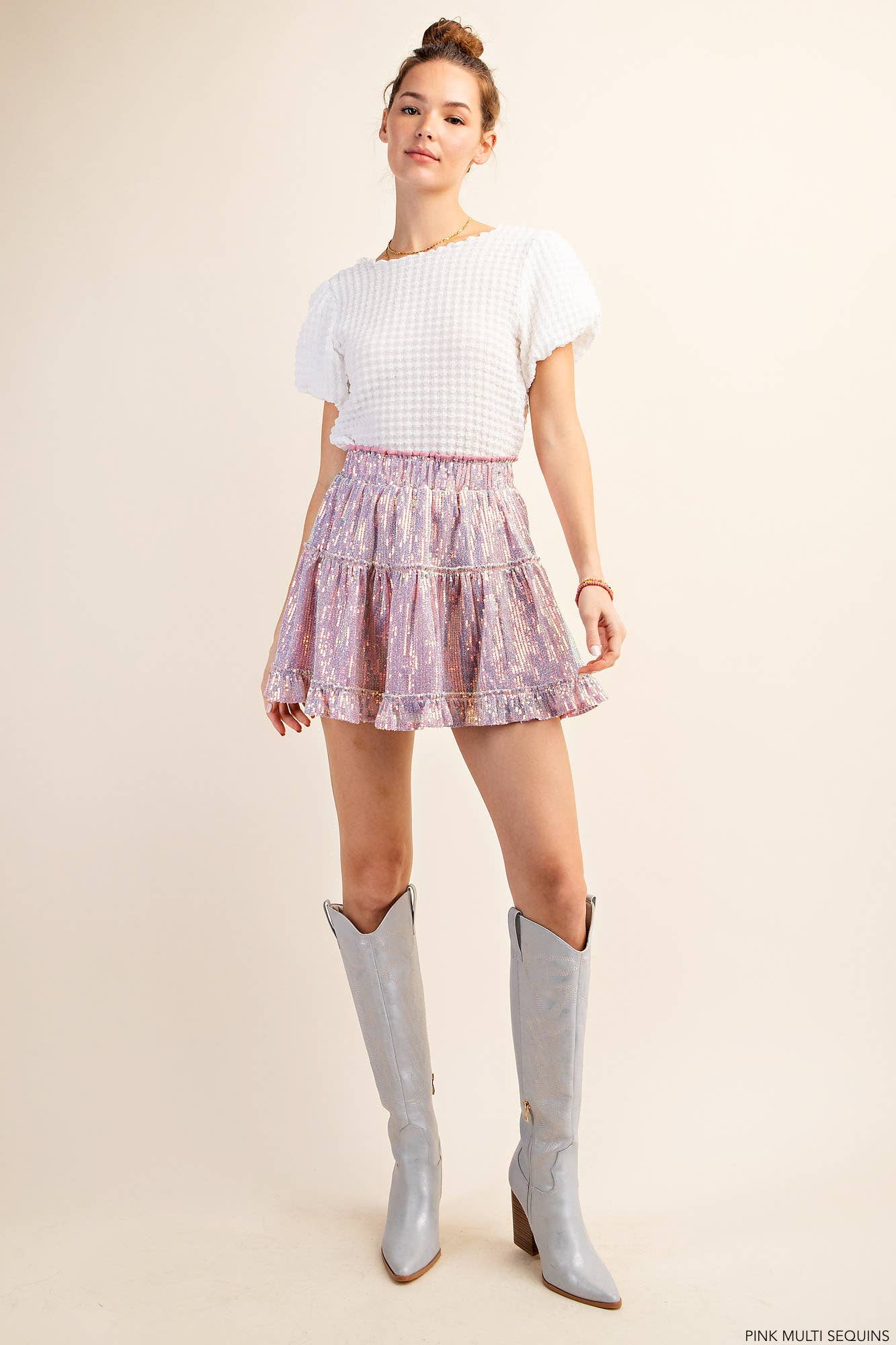 SEQUIN/RUFFLE MINI SKIRT