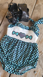 Load image into Gallery viewer, CHECKER BOW ONESIE
