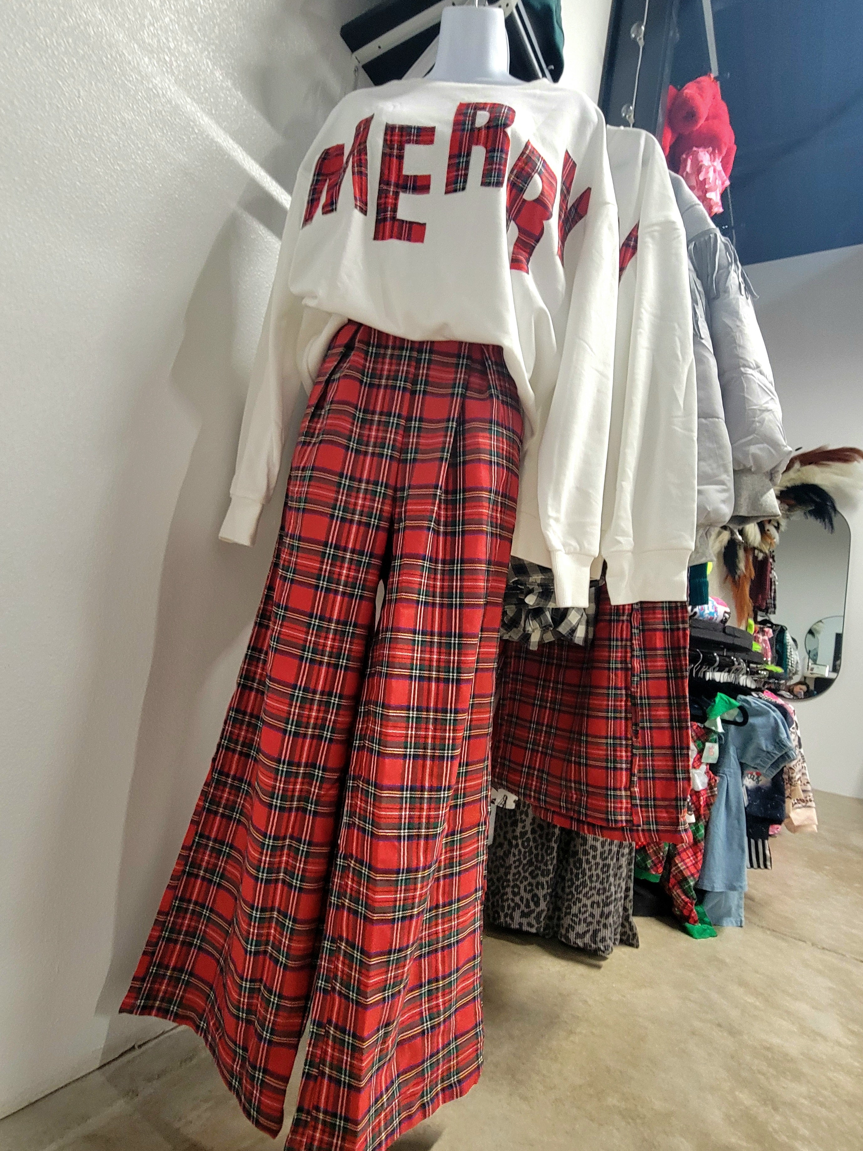 PLAID WIDE LEG PANT