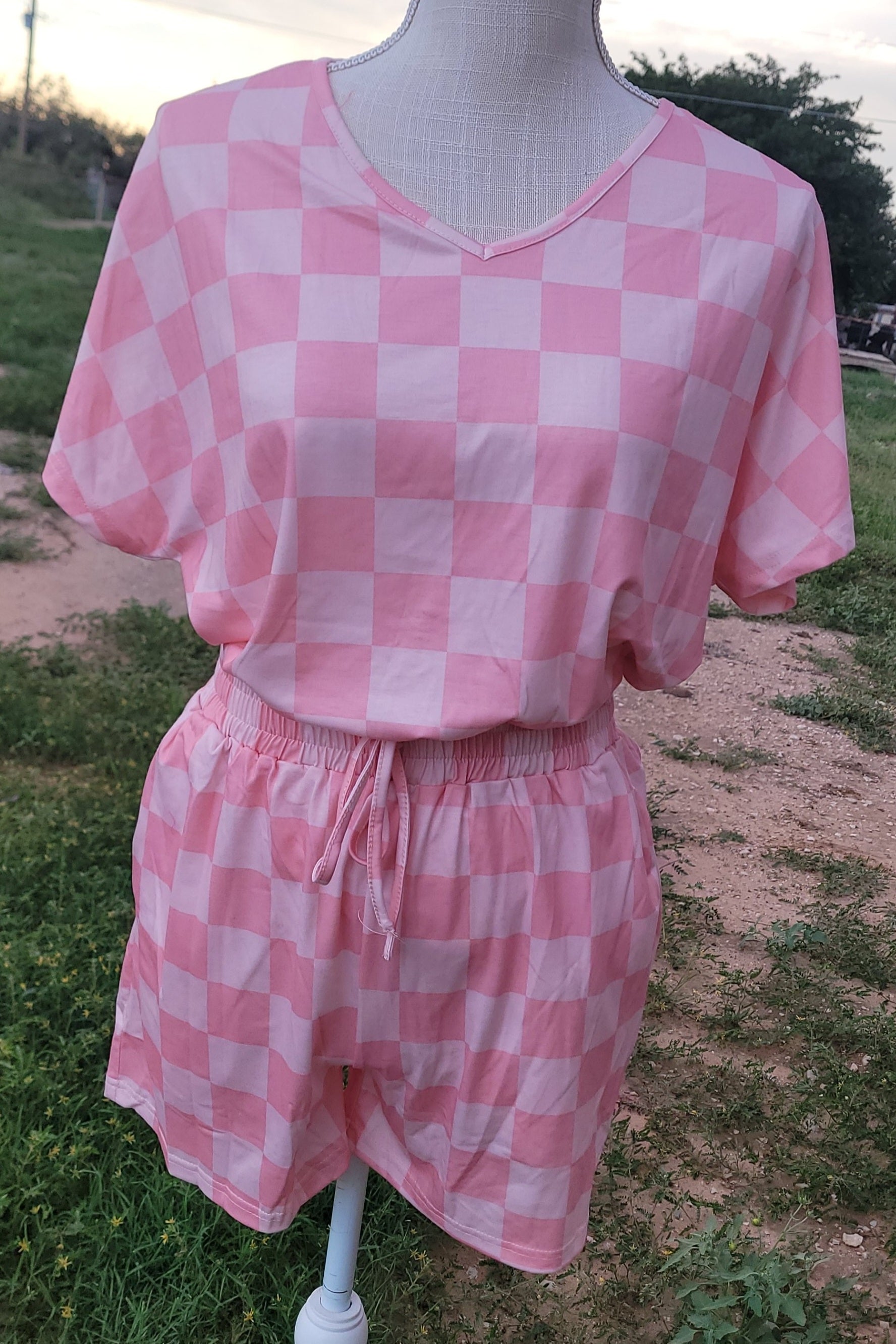 PINK CHECKER SHORT SET