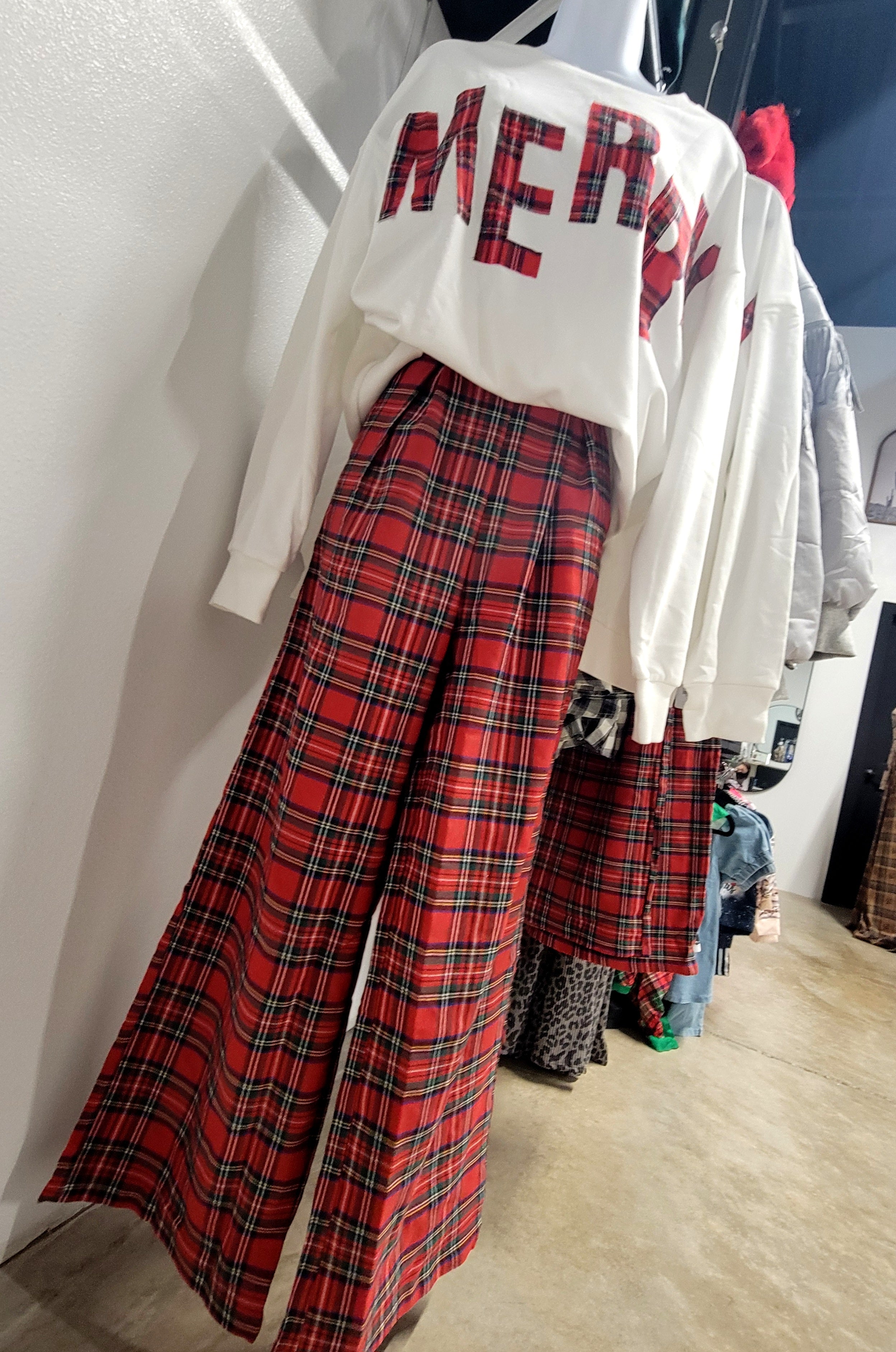 PLAID WIDE LEG PANT
