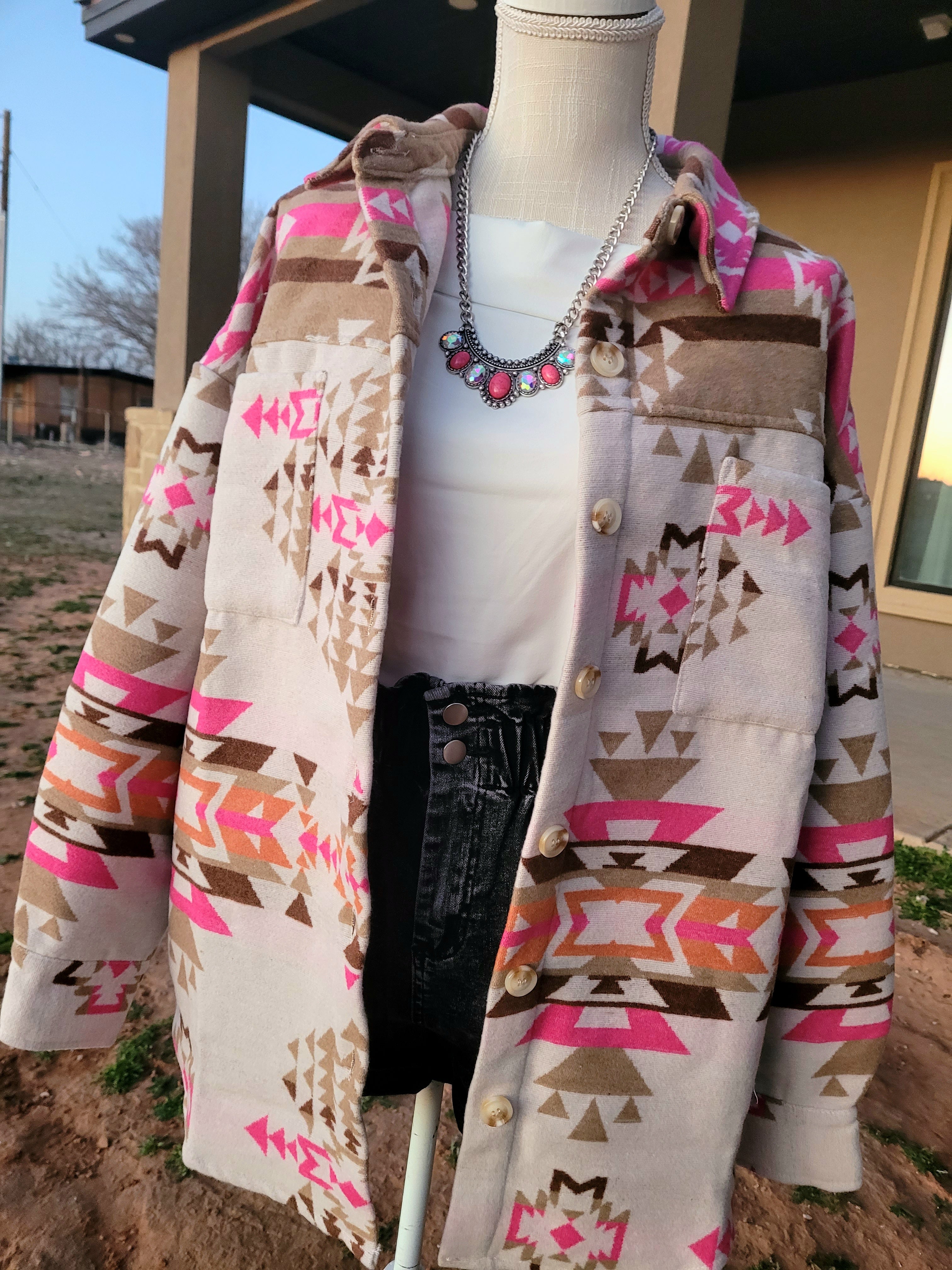 PINK AZTEC OVERSIZED WESTERN JACKET