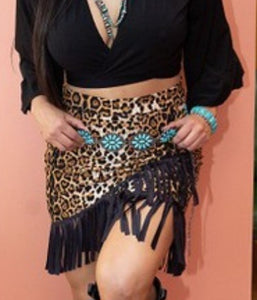 LEOPARD FRINGE SKIRT