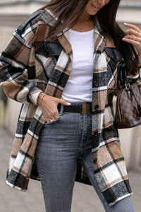 Brown Plaid Flannel Shacket Jacket Women