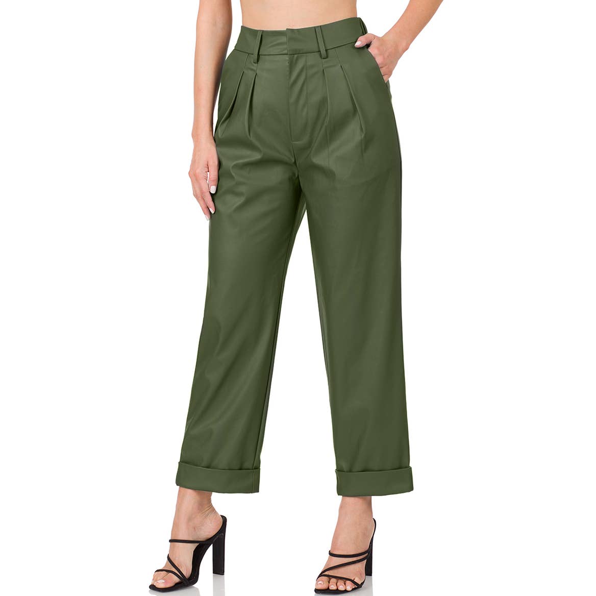 Vegan Leather Pleat Front Pants