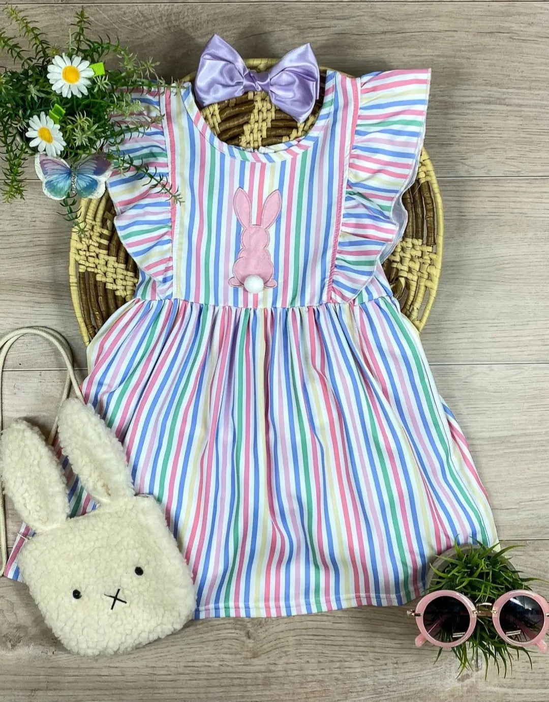 PASTEL STRIPED EASTER BUNNY DRESS